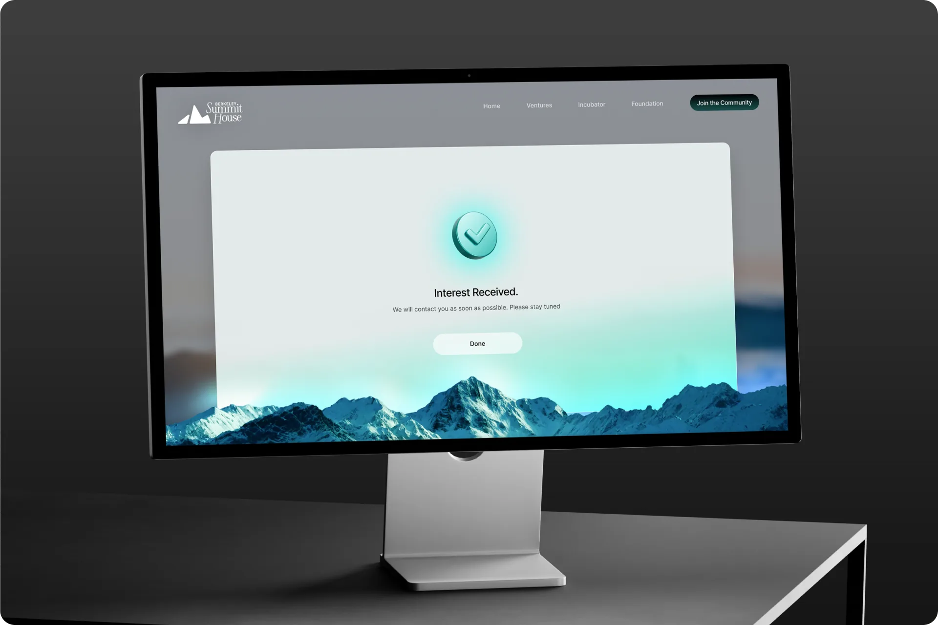Interest Received — the confirmation screen on a Studio Display