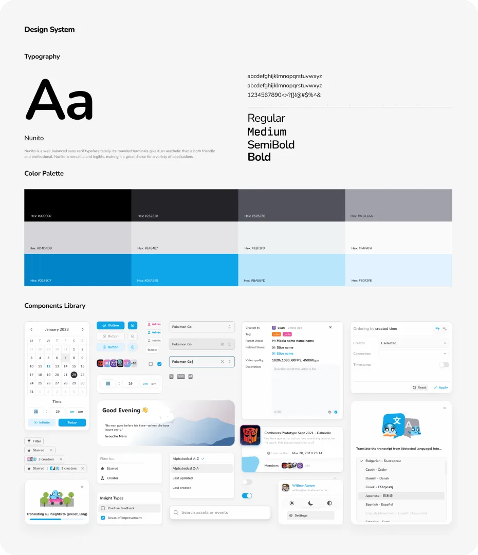 Design system — type scale, color ramps and components