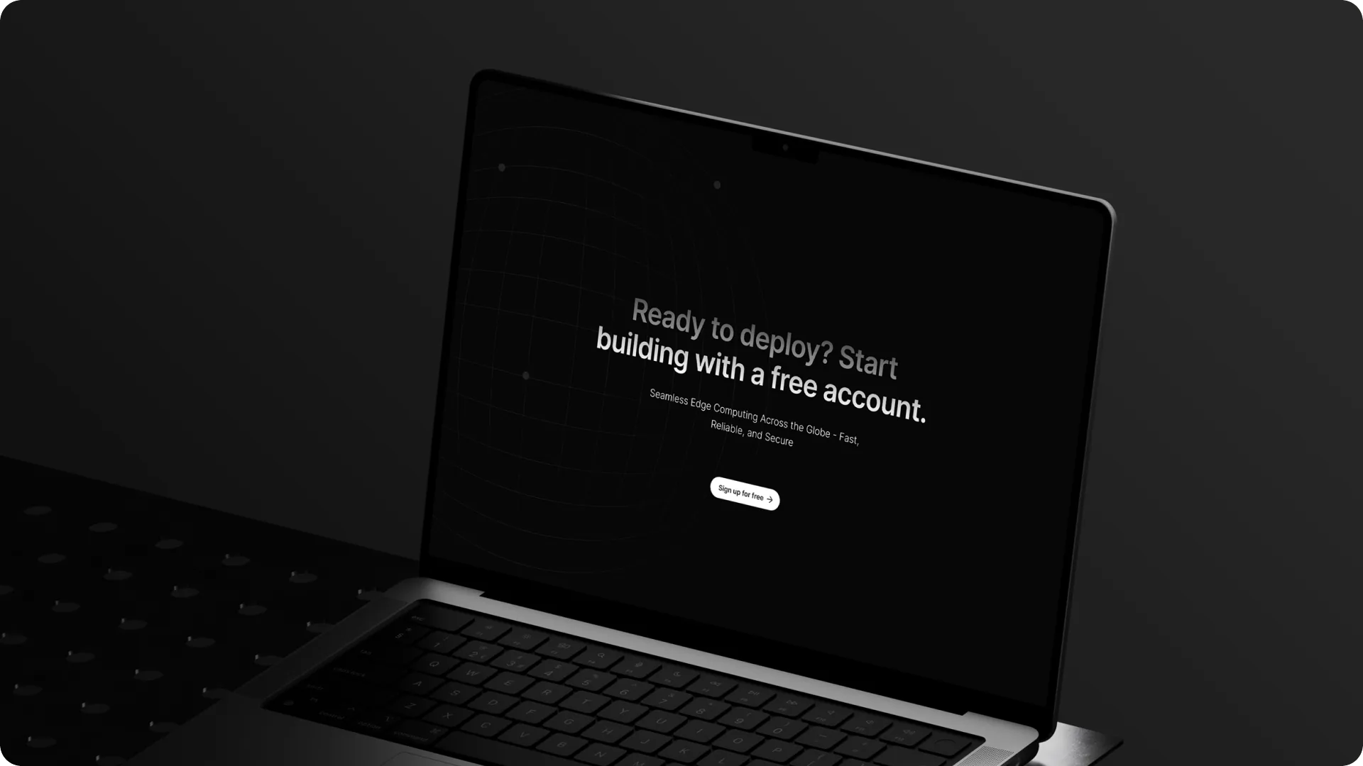 Closing shot — Ready to deploy? on a MacBook in the dark
